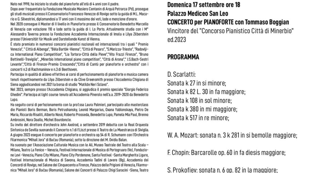 Domenica 17 settembre ore 18 Palazzo Mediceo San Leo